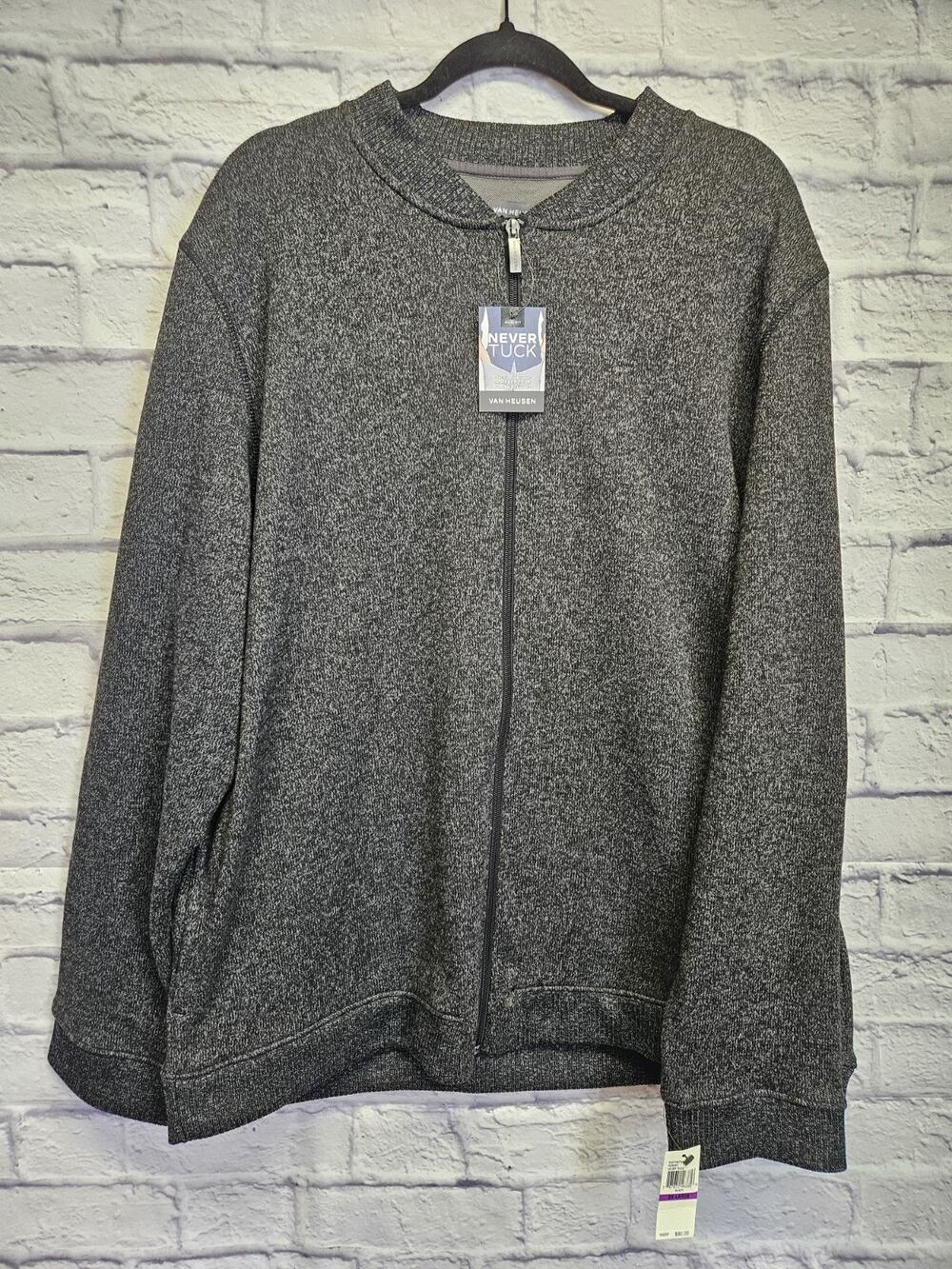 Van Heusen Never Tuck Full Zip Sweater Jacket Mens 2XL Gray Slim Fit NWT Casual